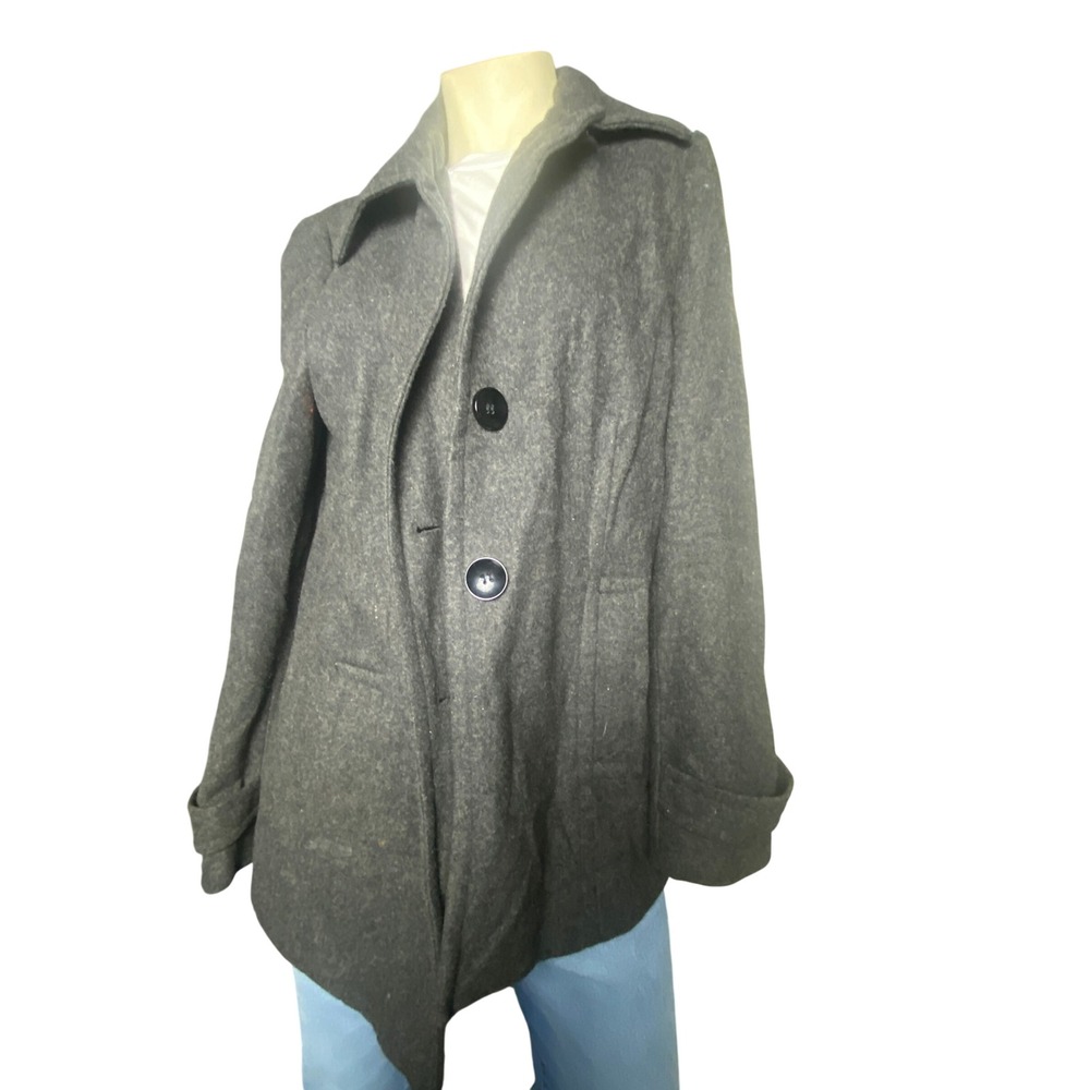 Womens Charcoal Gray Blend Collared Button Front Peacoat Overcoat Jacket M